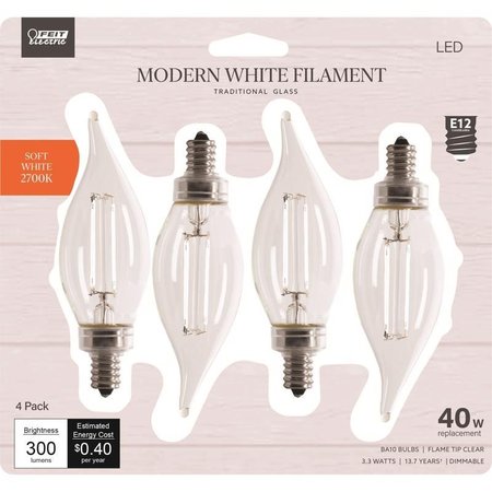 FEIT ELECTRIC BA10 E12 (Candelabra) Filament LED Bulb Soft White 40 Watt Equivalence 4 pk BPCFC40927CAWF4